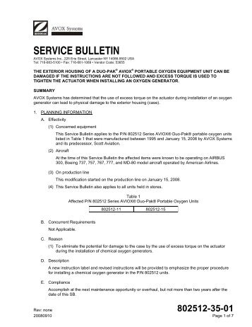 SERVICE BULLETIN - AVOX Systems, Inc.