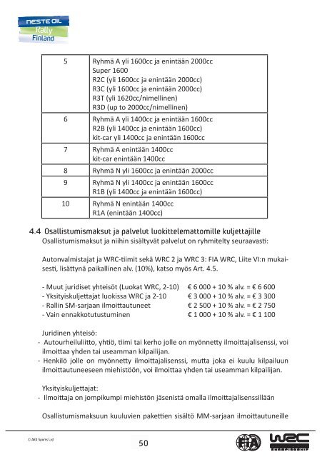 Supplementary regulations Kilpailun säännöt - Neste Oil Rally Finland