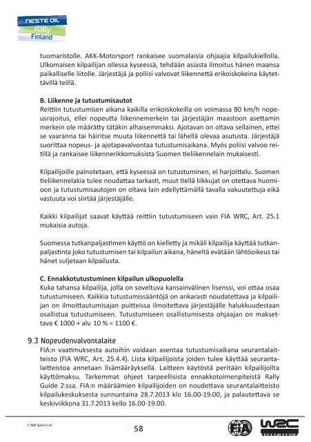 Supplementary regulations Kilpailun säännöt - Neste Oil Rally Finland