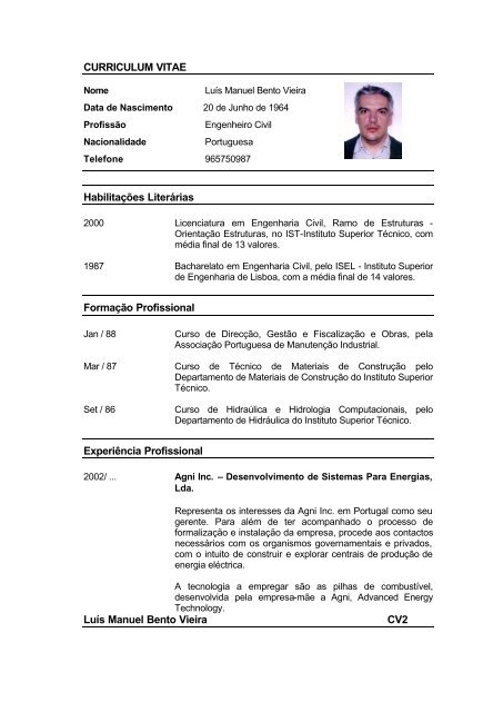 Curriculum Vitae HabilitaÃ§Ãµes LiterÃ¡rias FormaÃ§Ã£o Profissional