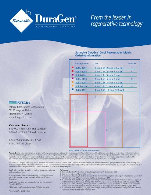 Suturable DuraGen Brochure - Integra LifeSciences