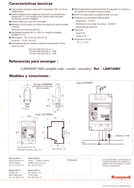 Serie Lumandar LAMT30RH - Sensors Tecnics, Honeywell