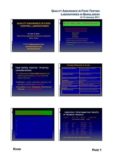 Quality Assurance in.. - Food Safety project of