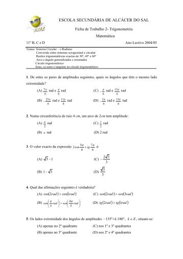 Exercícios sobre Trigonometria (II) - Absolutamente!