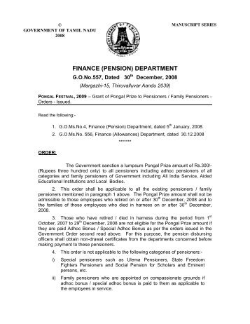 FINANCE (PENSION) DEPARTMENT - Tamilnadu Senior Engineers ...