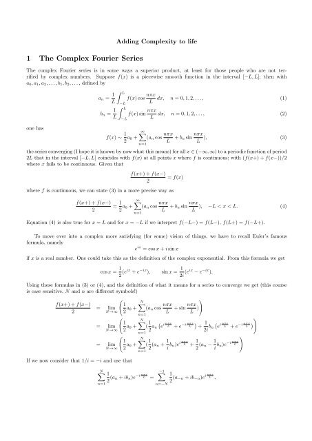 Complex Fourier Series And Fourier Transform