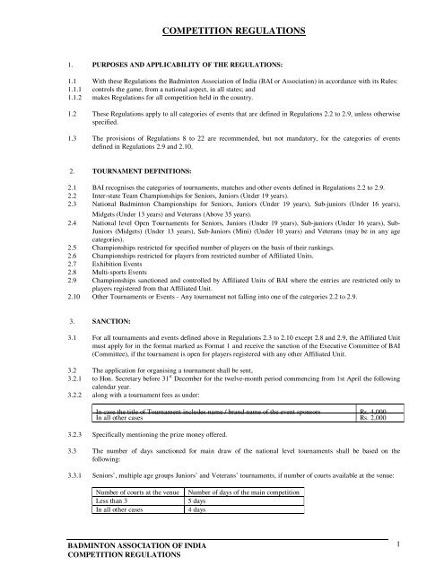 BAI Tournament Regulations - Badminton Association of India