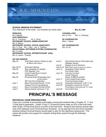 PRINCIPAL'S MESSAGE - School District #35