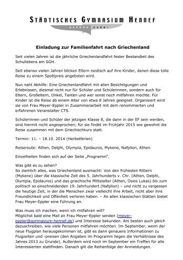 Einladung zur Familienfahrt nach Griechenland - StÃ¤dtisches ...