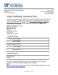 Visitor Certification Assurance Form - IACUC - University of Florida