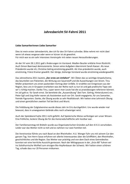 Jahresbericht SV-Fahrni 2011 - Samariterverein Fahrni