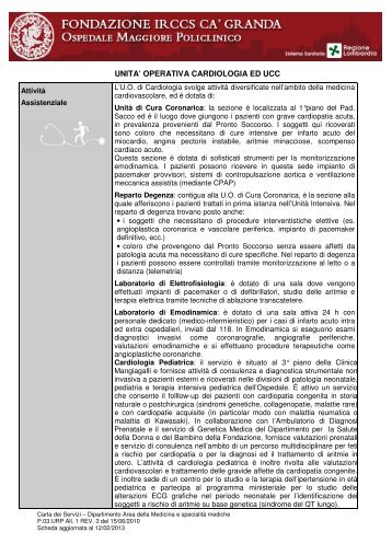 Scheda reparto - Ospedale Maggiore Policlinico