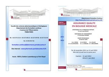 assurance qualite en biologie medicale - FacultÃ© de Pharmacie