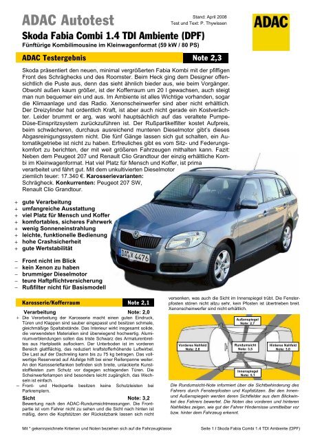Skoda Fabia Adac Test