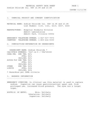 Sodium Chloride for Injection MSDS - Mountainside Medical ...