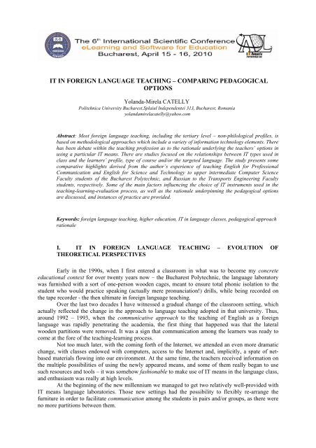 It In Foreign Language Teaching A Comparing Pedagogical Options
