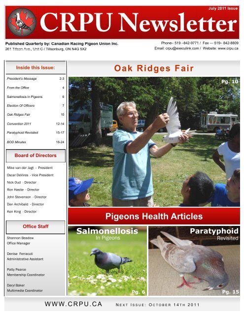 July 2011 Newsletter - Canadian Racing Pigeon Union