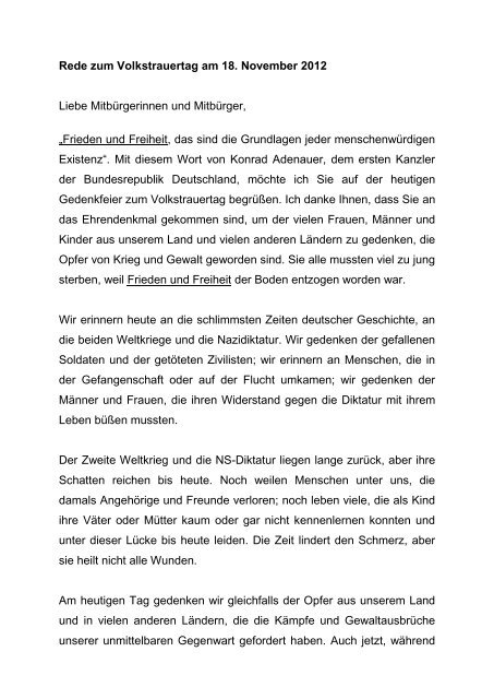 Rede zum Volkstrauertag am 18. November 2012 Liebe ...