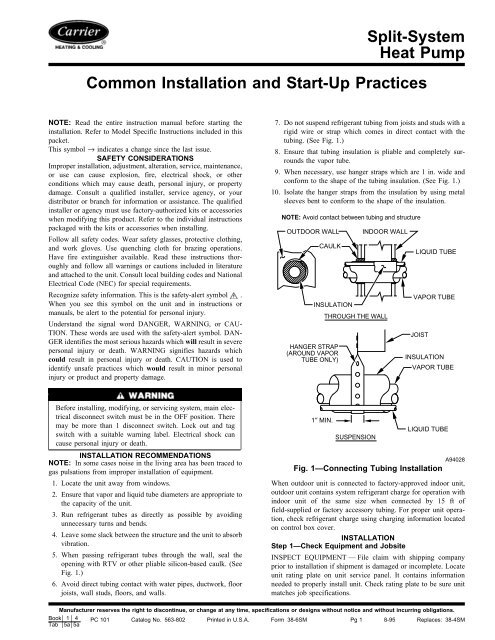 Split System Heat Pump Common Installation And Start Up Carrier 