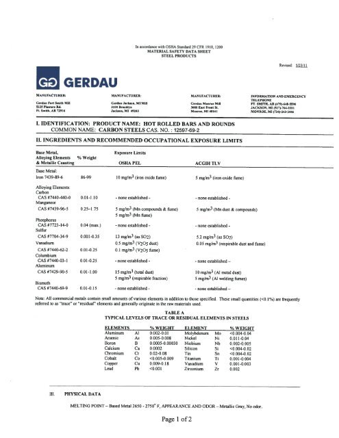 Carbon Steel MSDS