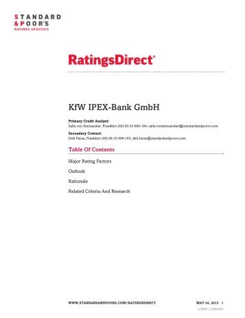 Standard & Poor's: Current Credit Opinion, May 2013 - KfW IPEX-Bank