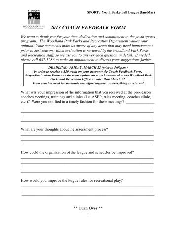 Coaches Feedback Form - City of Woodland Park