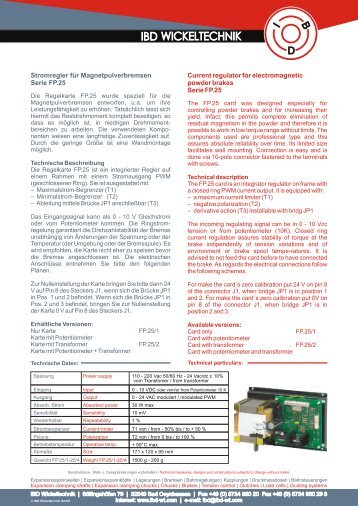 Stromregler für Magnetpulverbremsen Serie FP.25  Current regulator ...
