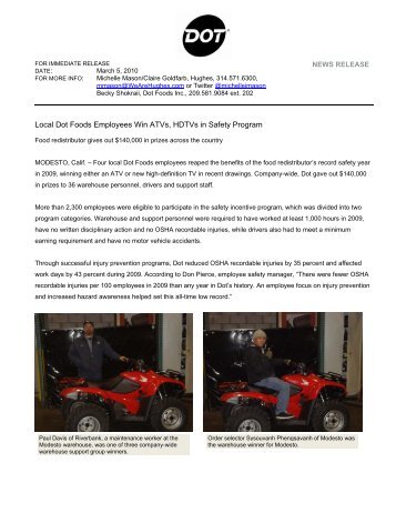 Local Dot Foods Employees Win ATVs, HDTVs in Safety Program