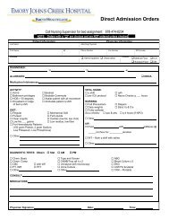 Direct Admission Orders - Emory Johns Creek Hospital