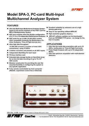 Model SPA-3, Pc-card Multi-Input Multichannel ... - FAST Comtec