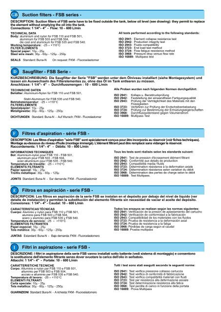 suction filters saugfilter filtres d'aspiration filtri in ... - Hydraulik.com