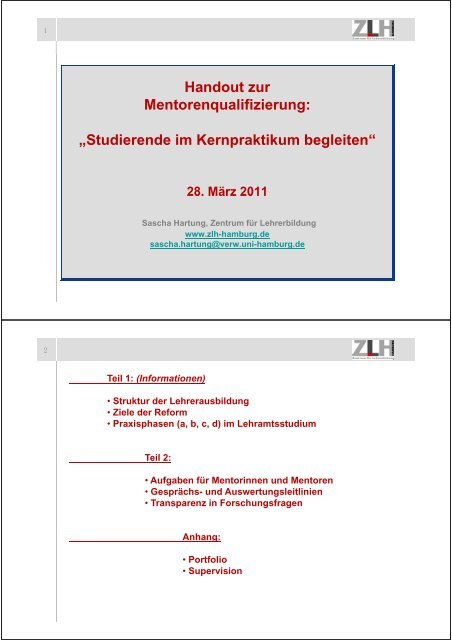 Handout zur Mentorenqualifizierung: âStudierende ... - ZLH-Hamburg