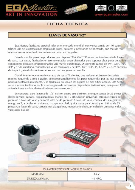 Egamaster Set llave vaso larga 3//8 15u
