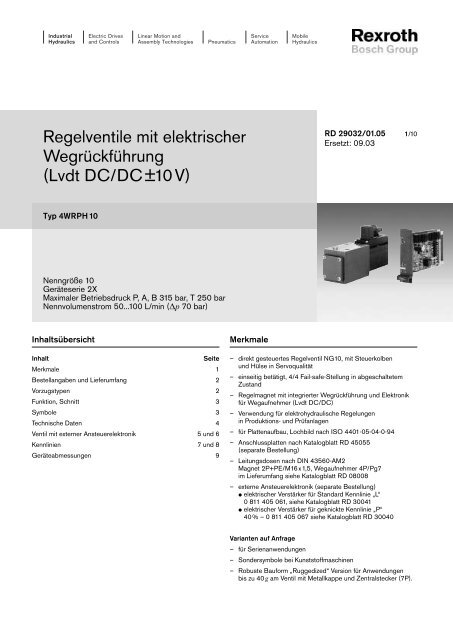 Regelventile mit elektrischer Wegrückführung (Lvdt DC/DC ±10 V)
