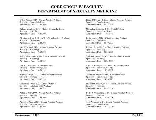 core group iv faculty department of specialty medicine