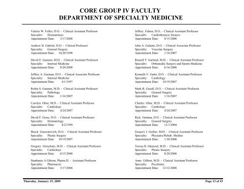 core group iv faculty department of specialty medicine