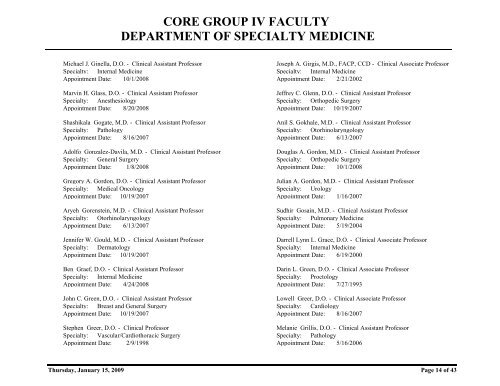 core group iv faculty department of specialty medicine