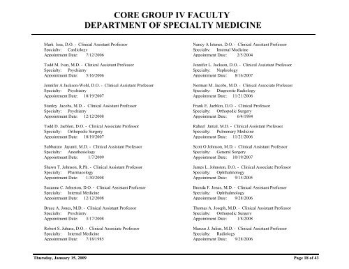 core group iv faculty department of specialty medicine