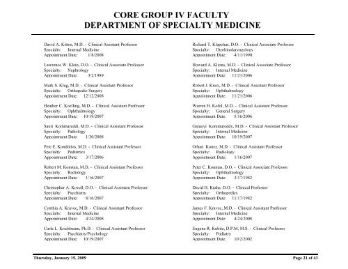 core group iv faculty department of specialty medicine