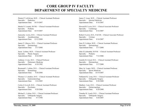 core group iv faculty department of specialty medicine