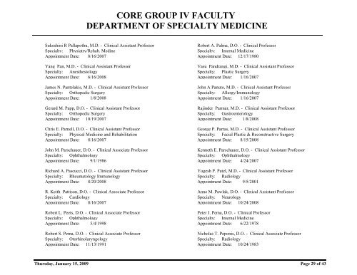 core group iv faculty department of specialty medicine