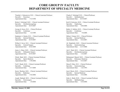core group iv faculty department of specialty medicine