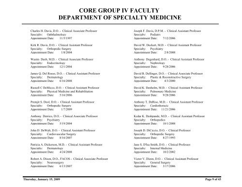 core group iv faculty department of specialty medicine