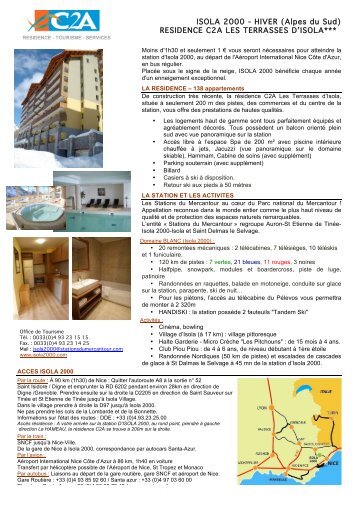 FICHE RESIDENCE ISOLA 2000 - HIVER - INNOVA Tourisme