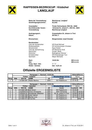 LANGLAUF Offizielle ERGEBNISLISTE - Kitzbüheler Ski Club