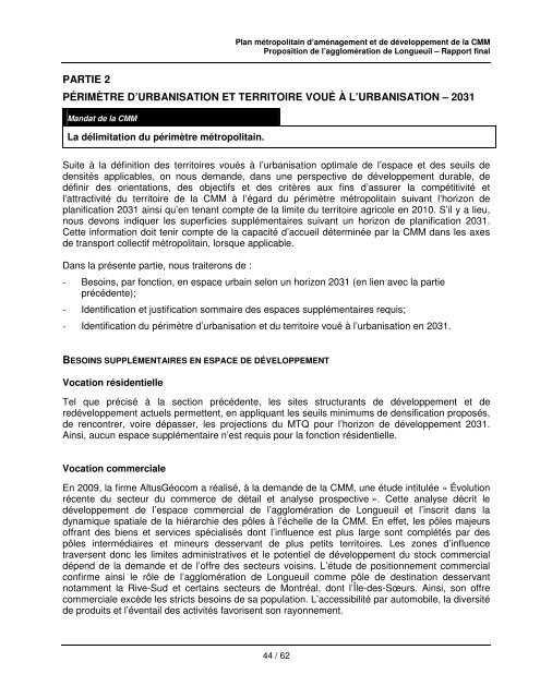 Proposition de l'agglomÃ©ration de Longueuil - PMAD