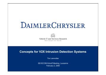 Concepts for a V2x Intrusion Detection System - Sevecom