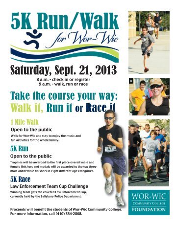 2013 5K Run Walk - Wor-Wic Community College