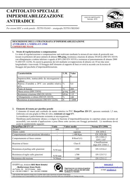 capitolato speciale impermeabilizzazione antiradice - Harpo S.p.A.