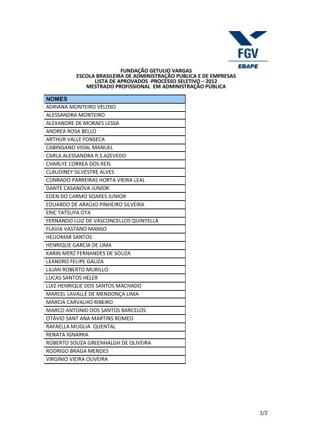 lista aprovados e lista de espera_map__2012 - Ebap - FundaÃ§Ã£o ...